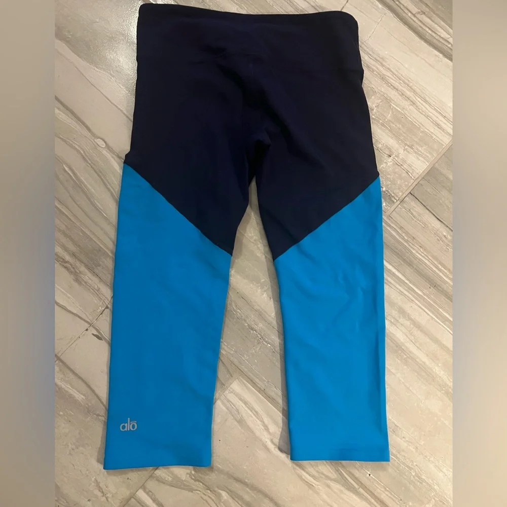 ALO Yoga High Waist Goddess Crop‎ Leggings Colorblock Black Blue Women’s Small